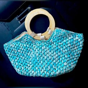 SHEIN / Color Block Ring Handle Straw Bag